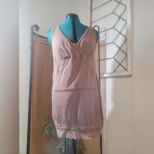 Crash & Burn Brown Tank Mini Beach Summer Dress with Lace Trim and Side Pockets